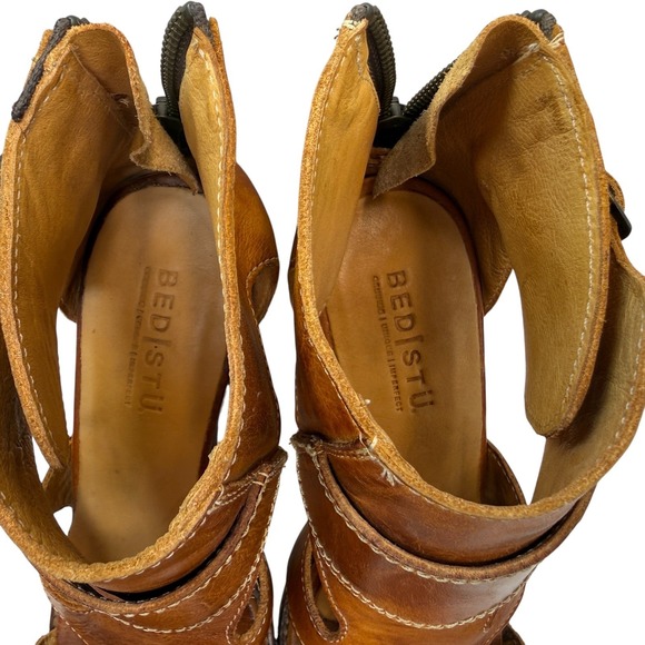 Bed Stu Ida Cage Sandals Womens Size 7.5 Tan Leather Peep Toe Block Heel Boho - Picture 5 of 11